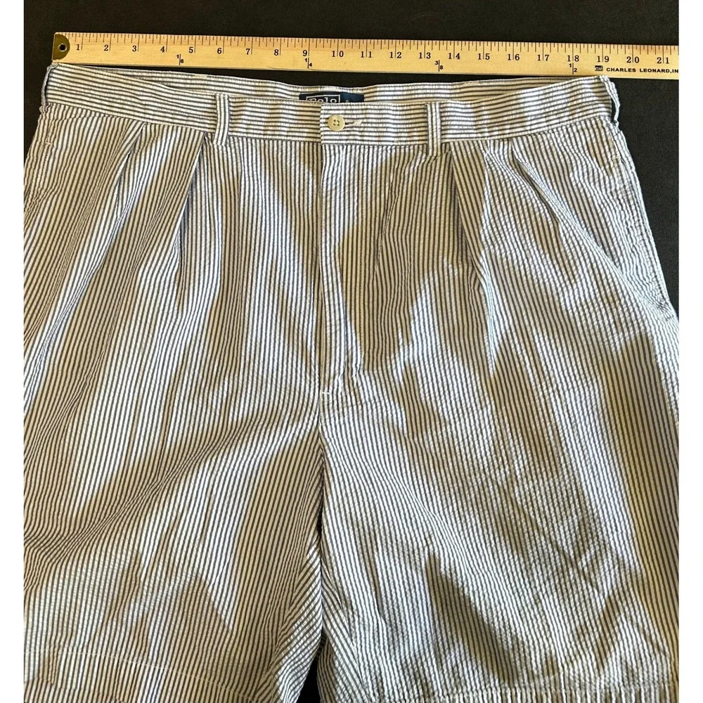 Polo Ralph Lauren Shorts Men 40 Blue Tyler Seersucker Striped Cotton 90s Vintage